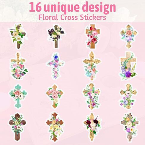 1000 Pieces Floral Religious Stickers Christian Stickers Floral Crossing Stickers Colorful Floral Catholic Sticker Roll mi bautizo Stickers for Envelope Seals DIY Crafts Religious Party Decoration in Saudi Arabia