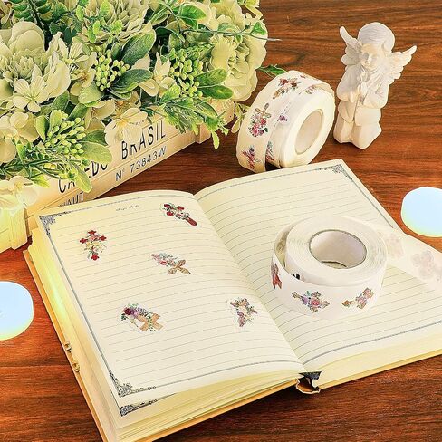 1000 Pieces Floral Religious Stickers Christian Stickers Floral Crossing Stickers Colorful Floral Catholic Sticker Roll mi bautizo Stickers for Envelope Seals DIY Crafts Religious Party Decoration in Saudi Arabia