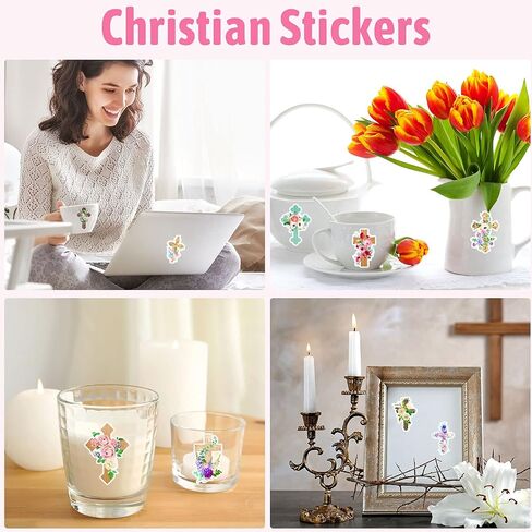 1000 Pieces Floral Religious Stickers Christian Stickers Floral Crossing Stickers Colorful Floral Catholic Sticker Roll mi bautizo Stickers for Envelope Seals DIY Crafts Religious Party Decoration in Saudi Arabia