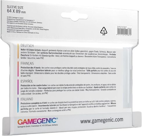 Closable Inner Sleeves | Pack of 100 Clear Standard Card Game Sleeves | Extra-High Clarity | Professional Protection for Up to 100 TCG Decks, Card Games and Board Games | Made by Gamegenic in Saudi Arabia
