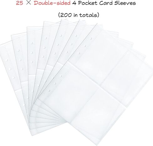 200 جيب، 25 قطعة من اغلفة بطاقات التداول مزدوجة الجوانب 4 جيوب لحماية الصفحات لبطاقات البوكيمون، اوراق صور كيه بوب فائقة الوضوح لـ A5 6 حلقات حافظة بطاقات بطاقات البيسبول كرة السلة الرياضية in Kuwait