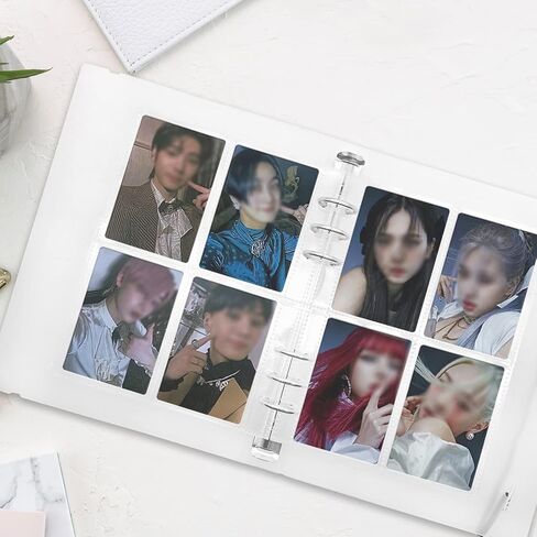 200 جيب، 25 قطعة من اغلفة بطاقات التداول مزدوجة الجوانب 4 جيوب لحماية الصفحات لبطاقات البوكيمون، اوراق صور كيه بوب فائقة الوضوح لـ A5 6 حلقات حافظة بطاقات بطاقات البيسبول كرة السلة الرياضية in Kuwait