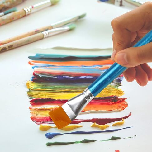 14 قطعة من فرش الرسم - 1 بوصة من فرش الطلاء الفنية للطلاء الأكريليك - فرشاة طلاء صناعية مسطحة للحرف الفنية وطلاء الأكريليك والألوان المائية والألوان الزيتية والغواش والتمبرا والحبر والمينا in Kuwait