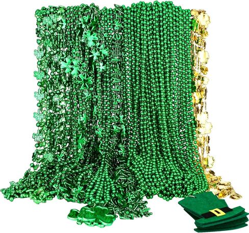 100 Pieces 32 Inch St Patricks Day Accessories St. Patricks Day Shamrock Bead Necklaces Bulk Metallic Green Beaded Necklace Mardi Gras Shamrock Necklace for Irish Party Favor Costume Jewelry, 8 Styles in Saudi Arabia