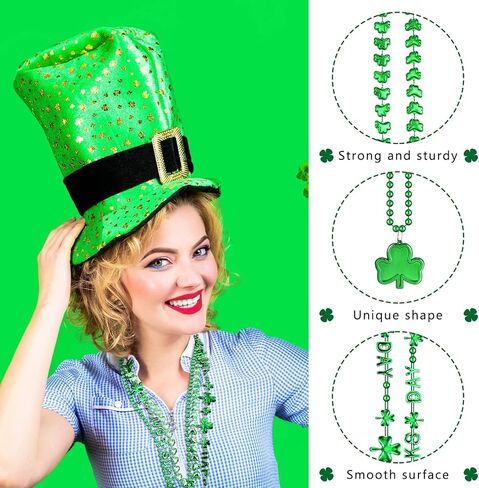 100 Pieces 32 Inch St Patricks Day Accessories St. Patricks Day Shamrock Bead Necklaces Bulk Metallic Green Beaded Necklace Mardi Gras Shamrock Necklace for Irish Party Favor Costume Jewelry, 8 Styles in Saudi Arabia
