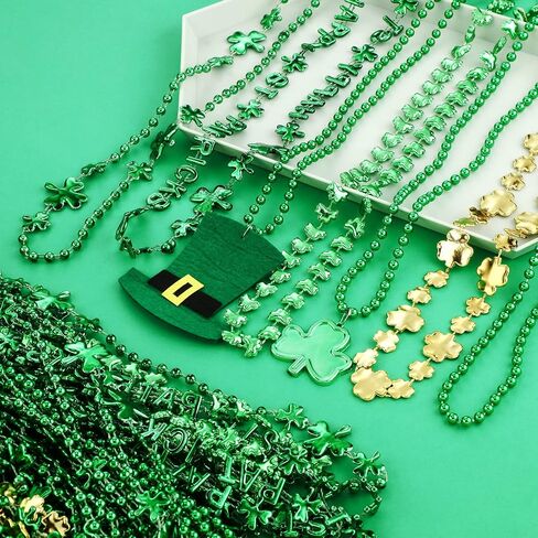 100 Pieces 32 Inch St Patricks Day Accessories St. Patricks Day Shamrock Bead Necklaces Bulk Metallic Green Beaded Necklace Mardi Gras Shamrock Necklace for Irish Party Favor Costume Jewelry, 8 Styles in Saudi Arabia