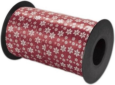 White Snowflakes On Red Curling Ribbon - 3/8in. Width - 250 Yards in Saudi Arabia