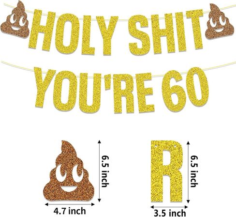 Birthday Decorations Women Men Gold Glitter Birthday Party Decor,Holy Shit You're 40 50 60 Birthday Banner Party Decoration,Funny Banner Party Supplies (Gold 60th) in Saudi Arabia
