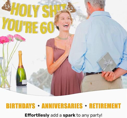 Birthday Decorations Women Men Gold Glitter Birthday Party Decor,Holy Shit You're 40 50 60 Birthday Banner Party Decoration,Funny Banner Party Supplies (Gold 60th) in Saudi Arabia