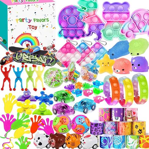 Aibequ 69 Pcs Party Favors for Kids 4-8-12,Pop Fidget Treasure Box Toys for Classroom Prizes,Pinata Filler Stuffers,Prize Box Toys,Treasure Chest for Kids Prizes,Bulk Small Toys in Kuwait