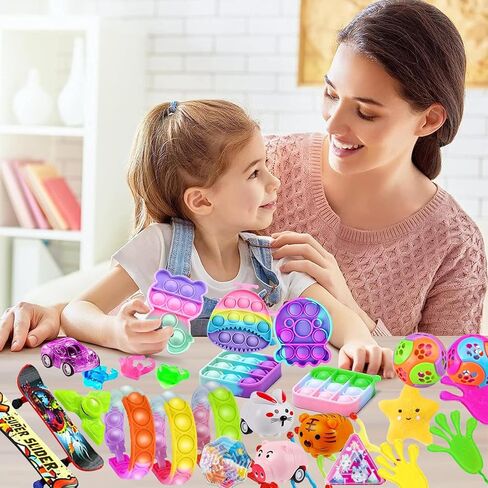 Aibequ 69 Pcs Party Favors for Kids 4-8-12,Pop Fidget Treasure Box Toys for Classroom Prizes,Pinata Filler Stuffers,Prize Box Toys,Treasure Chest for Kids Prizes,Bulk Small Toys in Kuwait