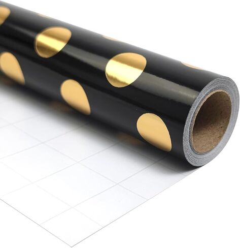 LDGOOAEL Mini Short Small Wrapping Paper Roll - Reversible Design (17" X 32.8 Feet) - Black Gold Foil Dots for Holiday, Christmas, Birthday, Wedding, Baby Shower in Saudi Arabia