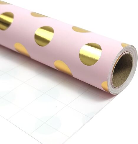 LDGOOAEL لفافة ورق تغليف صغيرة قصيرة - تصميم ذو وجهين (17 بوصة × 120 بوصة) - نقاط من رقائق الذهب على اللون الوردي الصغير للعطلات، والكريسماس، وأعياد الميلاد، والزفاف، وحفلات استقبال الطفل in Kuwait