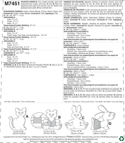 McCall's Patterns Cat, Bear, Rabbit And Dog Stuffed Animals 17.00 x 0.5 x 0.070 cm in Saudi Arabia