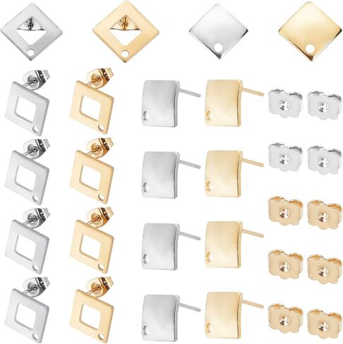 UNICRAFTALE 30pcs 3 Colors 304 Stainless Steel Earring Findings Flat Plate Oval Shape Earrings Silver Gold Rose Gold Color Ear Studs Metal Earrings for DIY Jewelry Making Pin 0.8mm in Kuwait