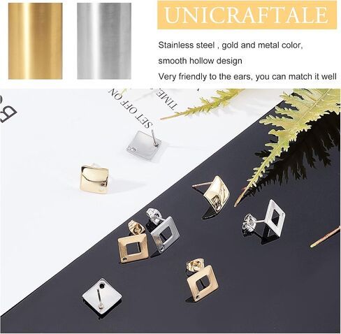 UNICRAFTALE 30pcs 3 Colors 304 Stainless Steel Earring Findings Flat Plate Oval Shape Earrings Silver Gold Rose Gold Color Ear Studs Metal Earrings for DIY Jewelry Making Pin 0.8mm in Kuwait