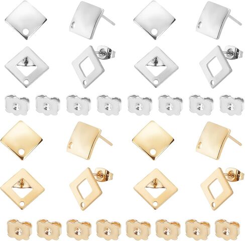 UNICRAFTALE 30pcs 3 Colors 304 Stainless Steel Earring Findings Flat Plate Oval Shape Earrings Silver Gold Rose Gold Color Ear Studs Metal Earrings for DIY Jewelry Making Pin 0.8mm in Kuwait