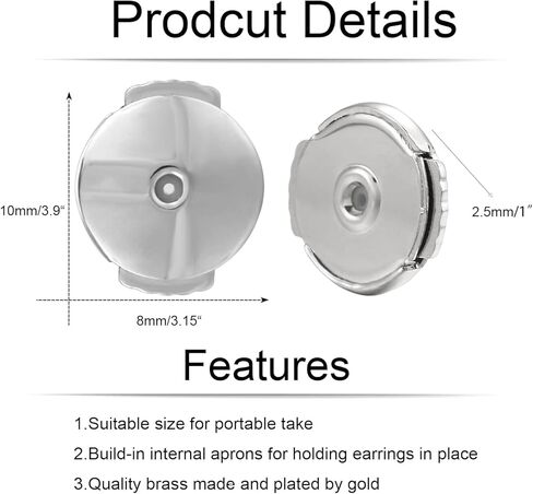 AKRUWELRY 4PCS Dics Earring Backs Replacement for Studs,Push Pierced Support Backing for Post,Large Comfort Earring Backer for Droopy Ears Heavy Earrrings, White Gold in Kuwait