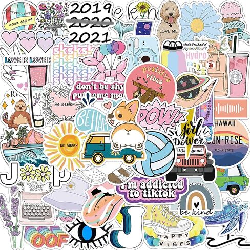 Cute Water Bottle Stickers 50PCS Aesthetic Kawaii Stickers VSCO Girl Waterproof Stickers for Laptop Car Phone Hydro Flask Trendy Stickers for Adults Teens in Kuwait