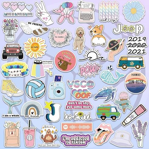 Cute Water Bottle Stickers 50PCS Aesthetic Kawaii Stickers VSCO Girl Waterproof Stickers for Laptop Car Phone Hydro Flask Trendy Stickers for Adults Teens in Kuwait