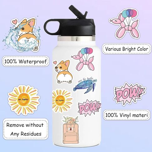 Cute Water Bottle Stickers 50PCS Aesthetic Kawaii Stickers VSCO Girl Waterproof Stickers for Laptop Car Phone Hydro Flask Trendy Stickers for Adults Teens in Kuwait