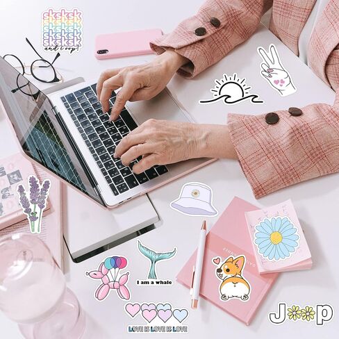 Cute Water Bottle Stickers 50PCS Aesthetic Kawaii Stickers VSCO Girl Waterproof Stickers for Laptop Car Phone Hydro Flask Trendy Stickers for Adults Teens in Kuwait