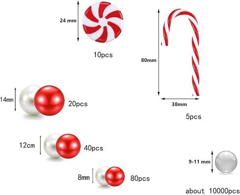 تو بي ات 10155 قطعة من خرز حشو مزهرية الكريسماس، قصب حلوى الكريسماس، حشو مزهريات الكريسماس، خرز لؤلؤي عائم لملء المزهريات لتزيين المنزل والطاولة والحفلات in Kuwait