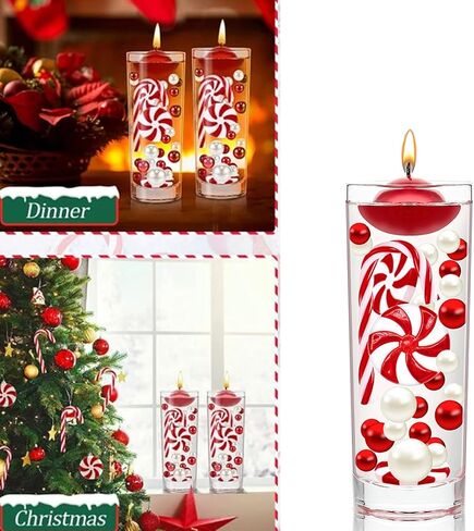 تو بي ات 10155 قطعة من خرز حشو مزهرية الكريسماس، قصب حلوى الكريسماس، حشو مزهريات الكريسماس، خرز لؤلؤي عائم لملء المزهريات لتزيين المنزل والطاولة والحفلات in Kuwait