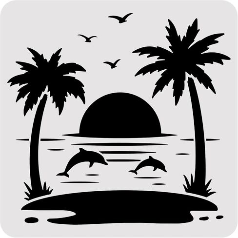 BENECREAT 12x12" Beach Vacation Painting Stencils, Coconut Tree Beach Umbrella Template Stencils for Wood Wall Painting and Scrapbooking in Saudi Arabia
