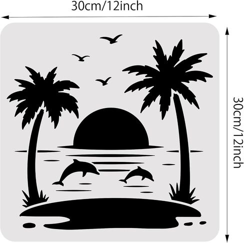 BENECREAT 12x12" Beach Vacation Painting Stencils, Coconut Tree Beach Umbrella Template Stencils for Wood Wall Painting and Scrapbooking in Saudi Arabia