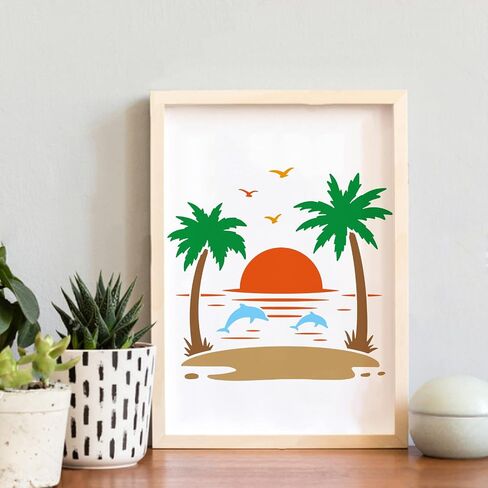 BENECREAT 12x12" Beach Vacation Painting Stencils, Coconut Tree Beach Umbrella Template Stencils for Wood Wall Painting and Scrapbooking in Saudi Arabia