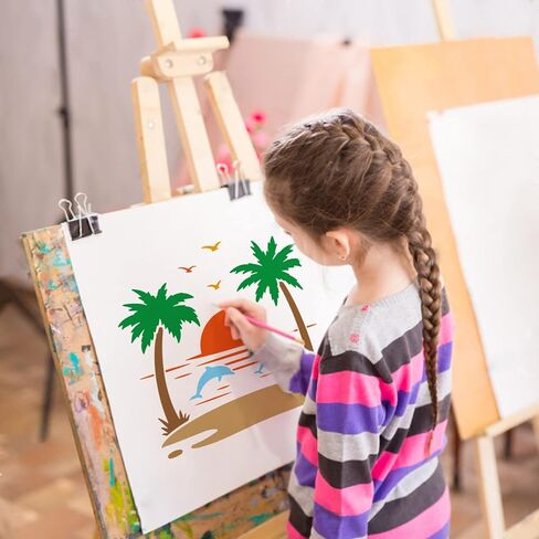 BENECREAT 12x12" Beach Vacation Painting Stencils, Coconut Tree Beach Umbrella Template Stencils for Wood Wall Painting and Scrapbooking in Saudi Arabia