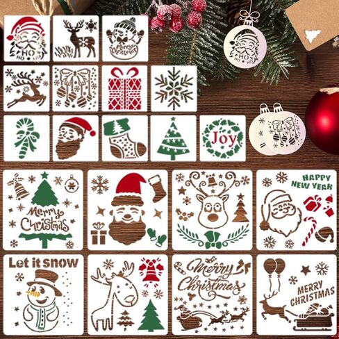 استنسل الكريسماس من 20 قطعة، لوحة على شريحة خشبية بلاستيكية لتزيين المنزل والنافذة والزجاج والباب والسيارة والخشب، ندفة الثلج مقاس 7×7 انش و3×3 انش in Kuwait