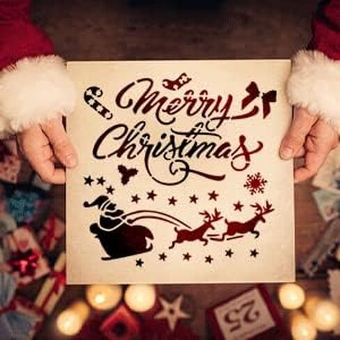 استنسل الكريسماس من 20 قطعة، لوحة على شريحة خشبية بلاستيكية لتزيين المنزل والنافذة والزجاج والباب والسيارة والخشب، ندفة الثلج مقاس 7×7 انش و3×3 انش in Kuwait