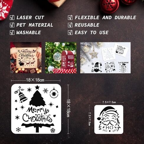 استنسل الكريسماس من 20 قطعة، لوحة على شريحة خشبية بلاستيكية لتزيين المنزل والنافذة والزجاج والباب والسيارة والخشب، ندفة الثلج مقاس 7×7 انش و3×3 انش in Kuwait