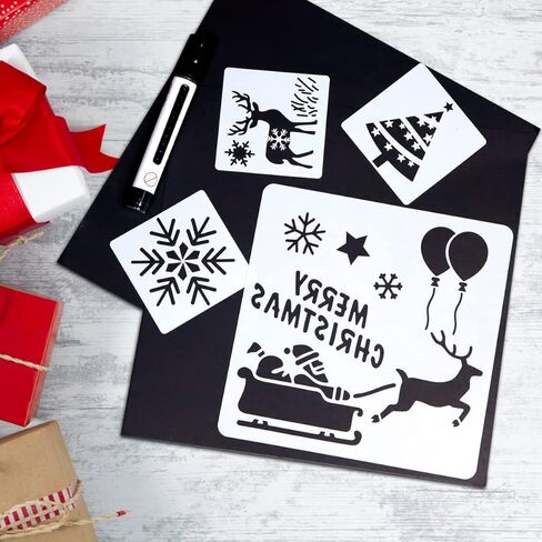 استنسل الكريسماس من 20 قطعة، لوحة على شريحة خشبية بلاستيكية لتزيين المنزل والنافذة والزجاج والباب والسيارة والخشب، ندفة الثلج مقاس 7×7 انش و3×3 انش in Kuwait