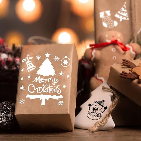 استنسل الكريسماس من 20 قطعة، لوحة على شريحة خشبية بلاستيكية لتزيين المنزل والنافذة والزجاج والباب والسيارة والخشب، ندفة الثلج مقاس 7×7 انش و3×3 انش in Kuwait