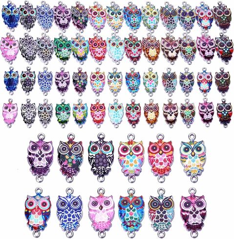 MANLOUFUSHI 30 Pcs Alloy Animal Charms Colorful Printing Owl Enamel Charms Pendant DIY Connector Charm Jewelry Making Crafting Accessories for Necklace Bracelet Earring in Kuwait