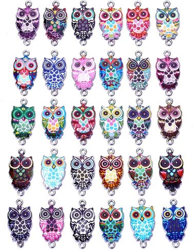 MANLOUFUSHI 30 Pcs Alloy Animal Charms Colorful Printing Owl Enamel Charms Pendant DIY Connector Charm Jewelry Making Crafting Accessories for Necklace Bracelet Earring in Kuwait