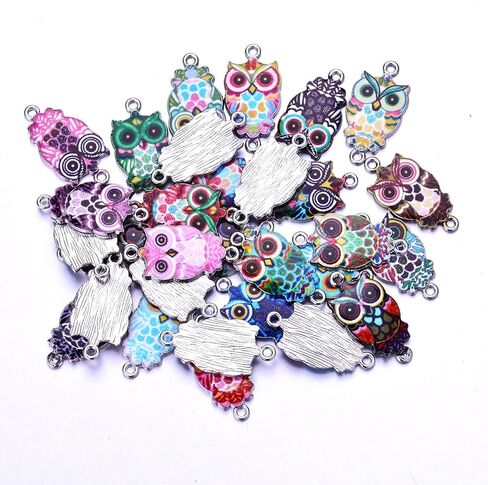 MANLOUFUSHI 30 Pcs Alloy Animal Charms Colorful Printing Owl Enamel Charms Pendant DIY Connector Charm Jewelry Making Crafting Accessories for Necklace Bracelet Earring in Kuwait
