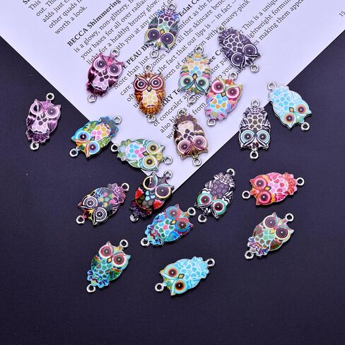 MANLOUFUSHI 30 Pcs Alloy Animal Charms Colorful Printing Owl Enamel Charms Pendant DIY Connector Charm Jewelry Making Crafting Accessories for Necklace Bracelet Earring in Kuwait