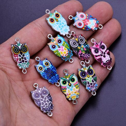 MANLOUFUSHI 30 Pcs Alloy Animal Charms Colorful Printing Owl Enamel Charms Pendant DIY Connector Charm Jewelry Making Crafting Accessories for Necklace Bracelet Earring in Kuwait