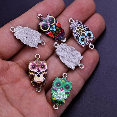 MANLOUFUSHI 30 Pcs Alloy Animal Charms Colorful Printing Owl Enamel Charms Pendant DIY Connector Charm Jewelry Making Crafting Accessories for Necklace Bracelet Earring in Kuwait