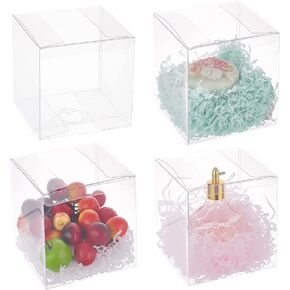 BENECREAT 20PCS Clear Wedding Favour Boxes 4x4x4" Square PVC Transparent Gift Boxes for Candy Chocolate Valentine in Kuwait