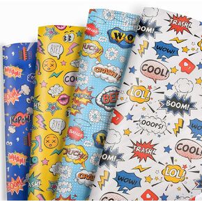 Dtiafu 8 Sheet Superhero Wrapping Paper for Boys Men - 4 Comic Style Gift Wrap Bulk Folded Flat Cute Boom Art Paper for Boys Girls Birthday Holiday,20 X 28 Inch Per Sheet (8 Sheet) in Saudi Arabia