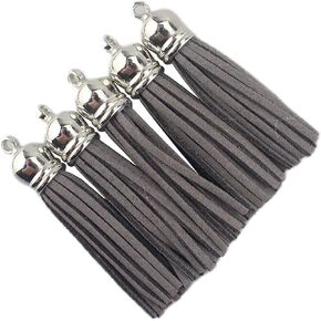 30 Silver CCB 2-1/4 Inch Faux Suede Tassel Charm Keychain Cellphone Straps Z58