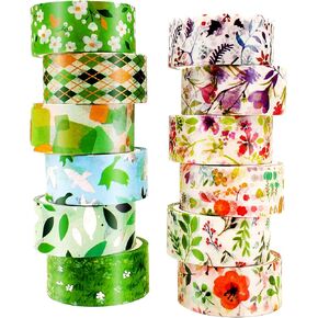 ASTU Green Washi Tape Set - 15mm Gold Floral Silver Grid Japanese Masking Tape Decorative for Scrapbook, Arts, DIY Crafts, Bible, Bullet Journal Supplies,Card/Gift Wrapping in Saudi Arabia