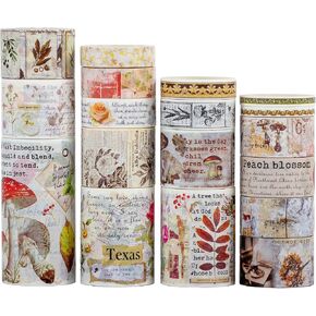 Vintage Washi Tape - 18 Rolls Washi Tape Set, Wide Floral Map Letter Design, Decorative Masking Tape for Scrapbooking, Bullet Journaling, DIY Gift Wrapping and Planners (Black) in Kuwait