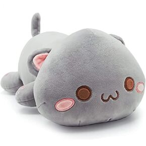 NatureMan Cute Kitten Plush Toy Stuffed Animal Pet Kitty Soft Anime Cat Plush Pillow，Plush cat Doll Pillow Toys Children's (Gray)
