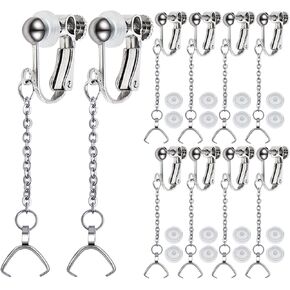 10 قطع من خطافات الحلقان المصنوعة من الستانلس ستيل لا تسبب الحساسية مع سلاسل خرز ومشابك قرط و20 قطعة ظهر شفافة لصنع المجوهرات بنفسك in Kuwait